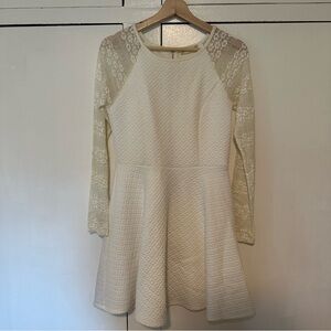 NWT Altar'd State White Mini Dress with Lace Longsleeves